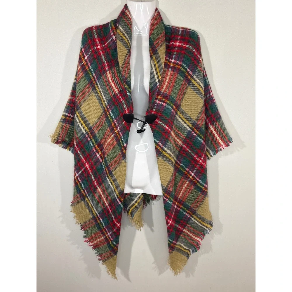 Women's‎ Plaid Blanket Scarf Wrap Shawl with Toggle Closure One Size